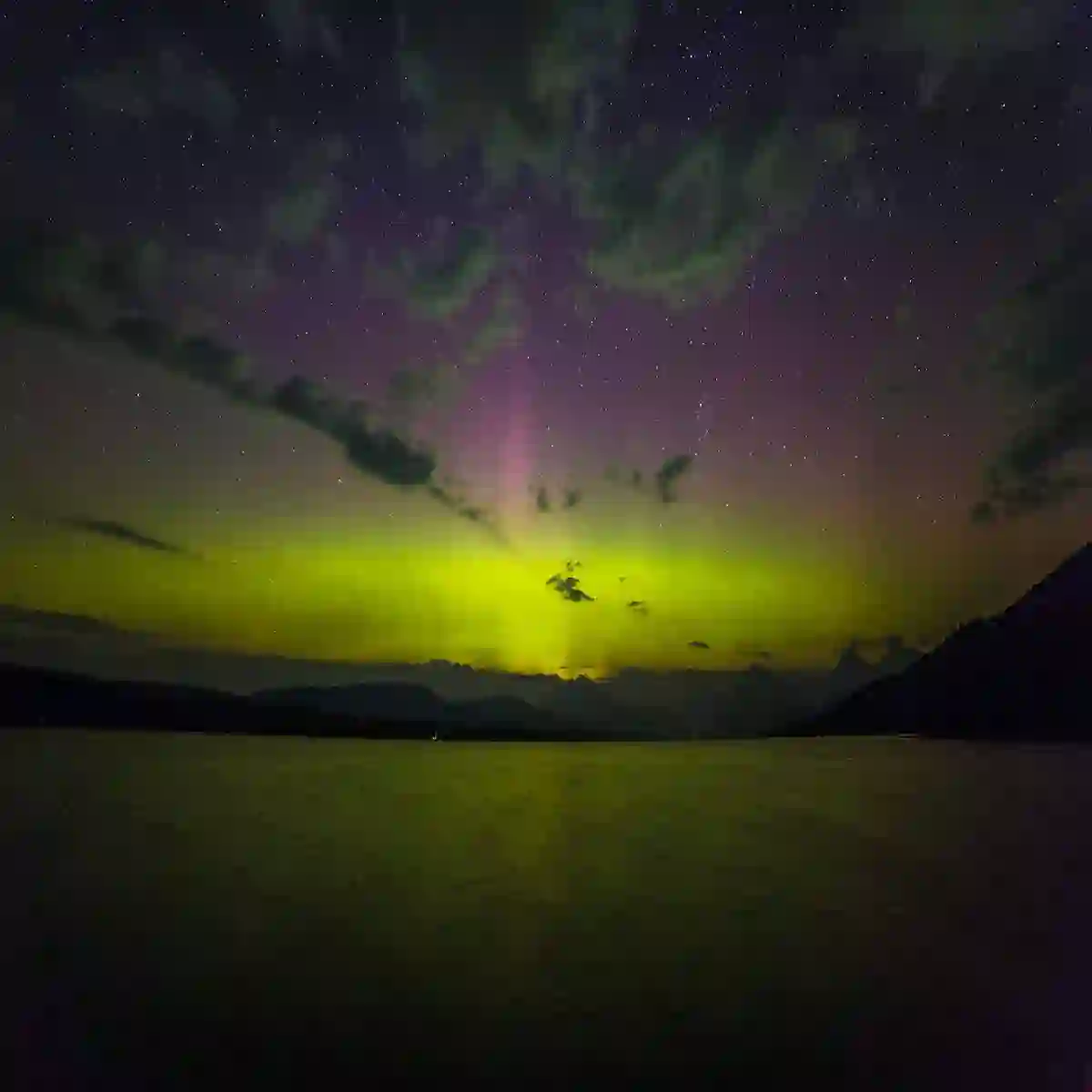 Aurora Borealis above Lake Claire at night